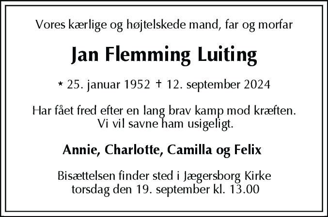 Dødsannonce for Jan Flemming Luiting
