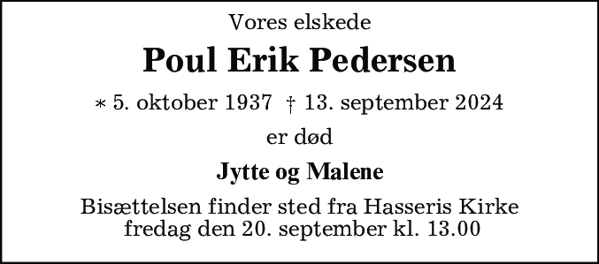 Dødsannonce for Poul Erik Pedersen