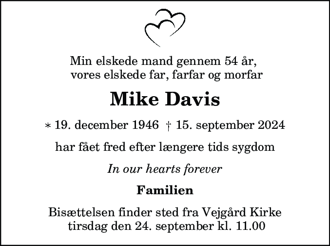 Dødsannonce for Michael John Davis