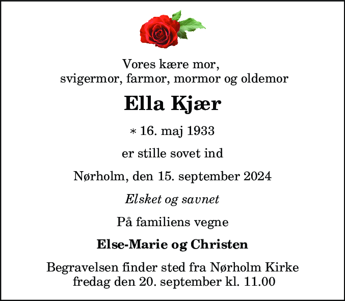 Dødsannonce for Ella Kjær