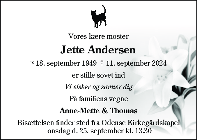 Dødsannonce for Jette Andersen