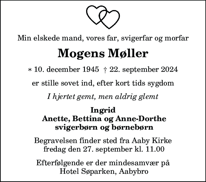 Dødsannonce for Mogens Møller