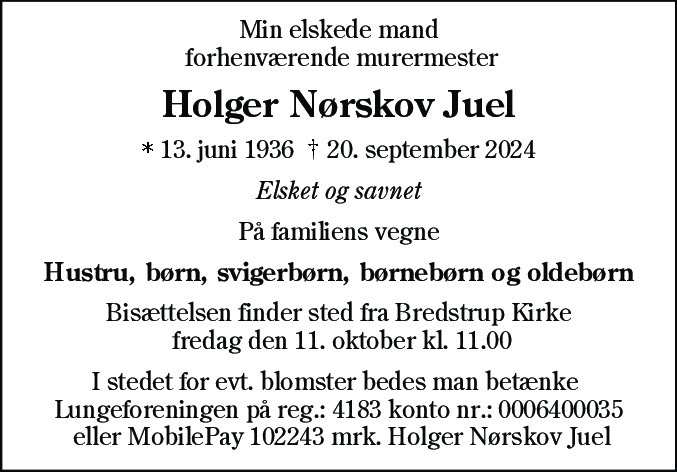Dødsannonce for Holger Nørskov Juel