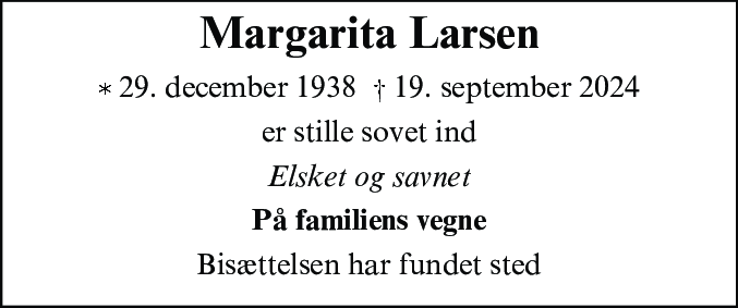Dødsannonce for Margarita Larsen