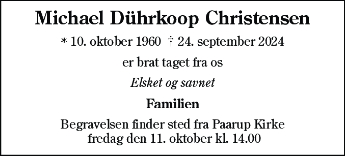 Dødsannonce for Michael Dührkoop Christensen