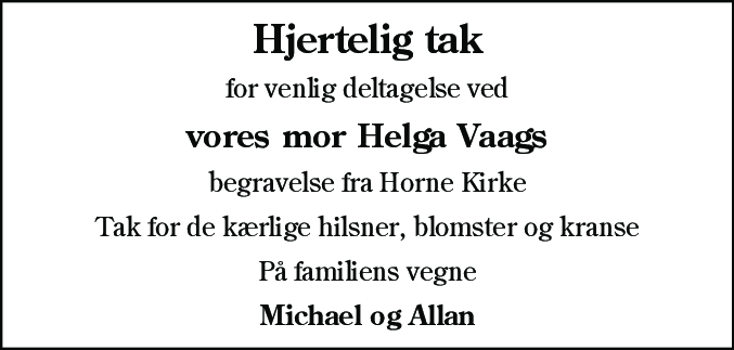 Dødsannonce for Helga Vaag