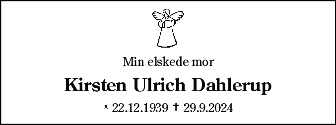 Dødsannonce for Kirsten Ulrich Dahlerup