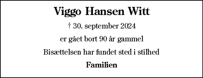 Dødsannonce for Viggo Hansen Witt