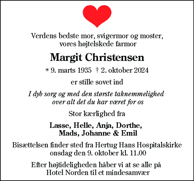 Dødsannonce for Margit Christensen