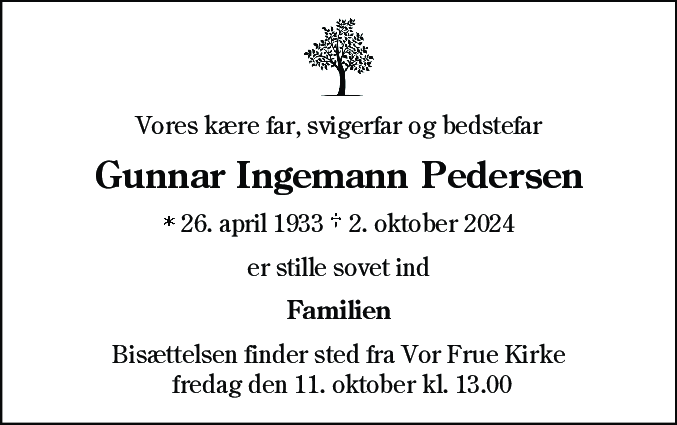 Dødsannonce for Gunnar Ingemann Pedersen