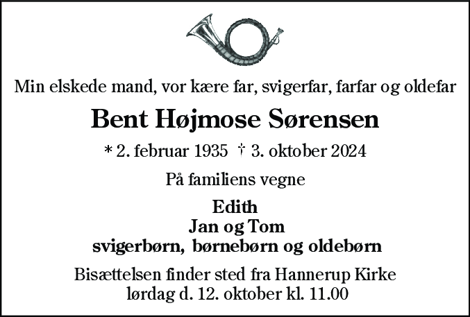 Dødsannonce for Bent Højmose Sørensen