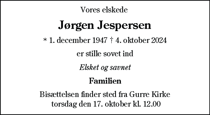 Dødsannonce for Jørgen Jespersen