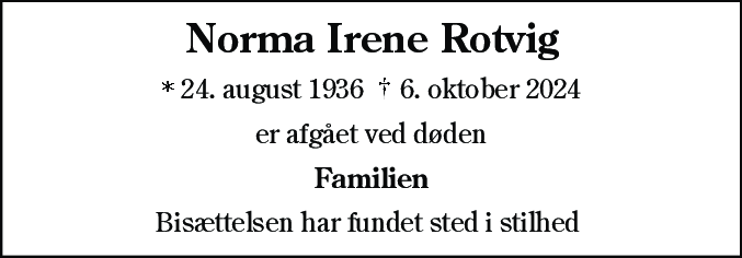 Dødsannonce for Norma Irene Rotvig