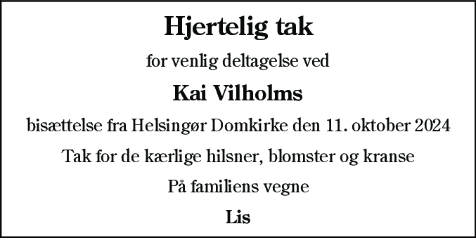 Dødsannonce for Kai Vilholm