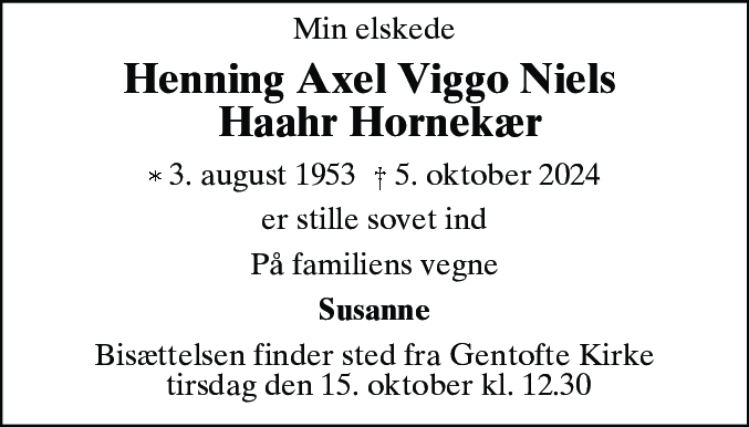 Dødsannonce for Henning Axel Viggo Niels Haahr Hornekær
