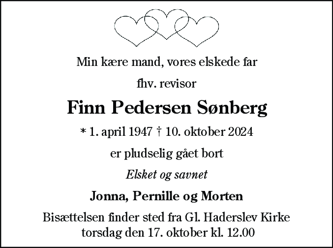 Dødsannonce for Finn Pedersen Sønberg