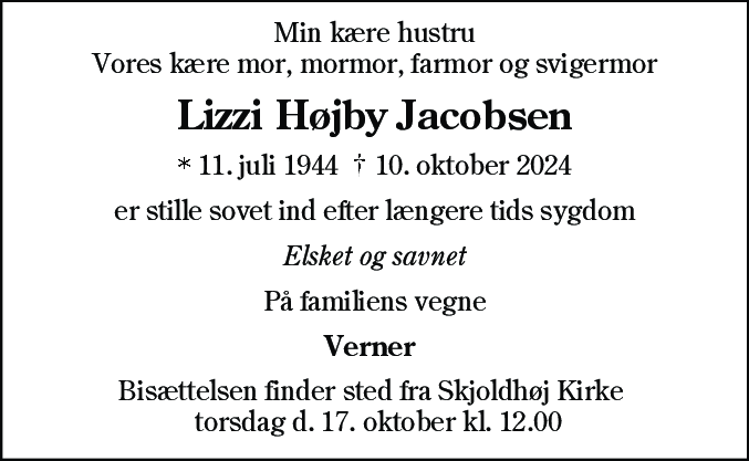 Dødsannonce for Lizzi Højby Jacobsen