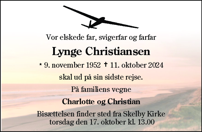 Dødsannonce for Lynge Christiansen