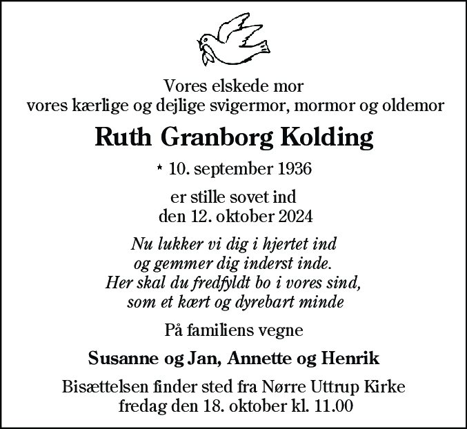 Dødsannonce for Ruth Granborg Kolding