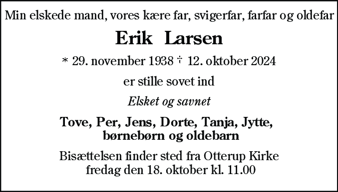 Dødsannonce for Erik Preben Larsen