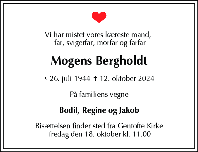 Dødsannonce for Mogens Bergholdt