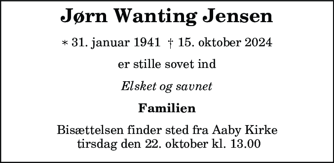 Dødsannonce for Jørn Wanting Jensen