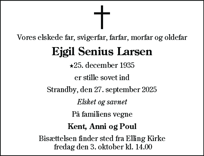 Dødsannonce for Ejgil Senius Larsen