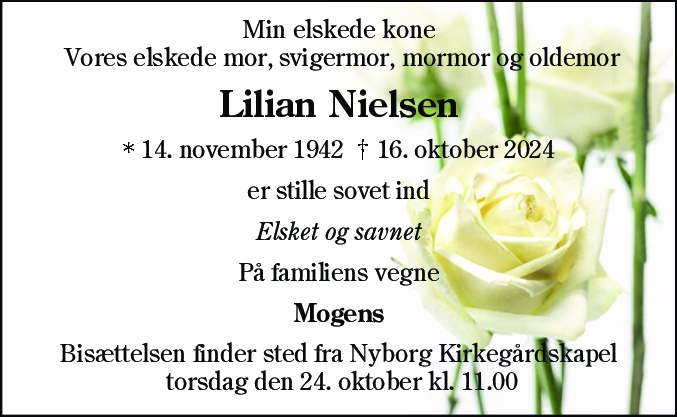 Dødsannonce for Lilian Nielsen