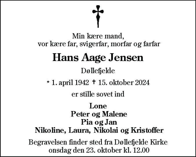 Dødsannonce for Hans Aage Jensen