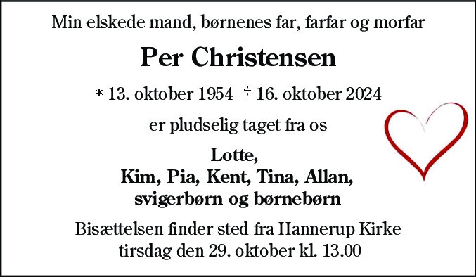 Dødsannonce for Per Christensen