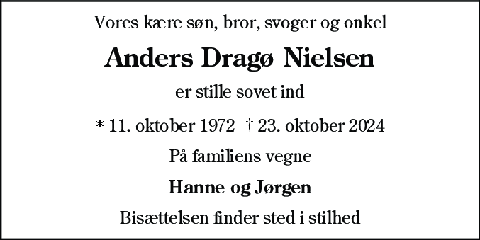 Dødsannonce for Anders Dragø Nielsen