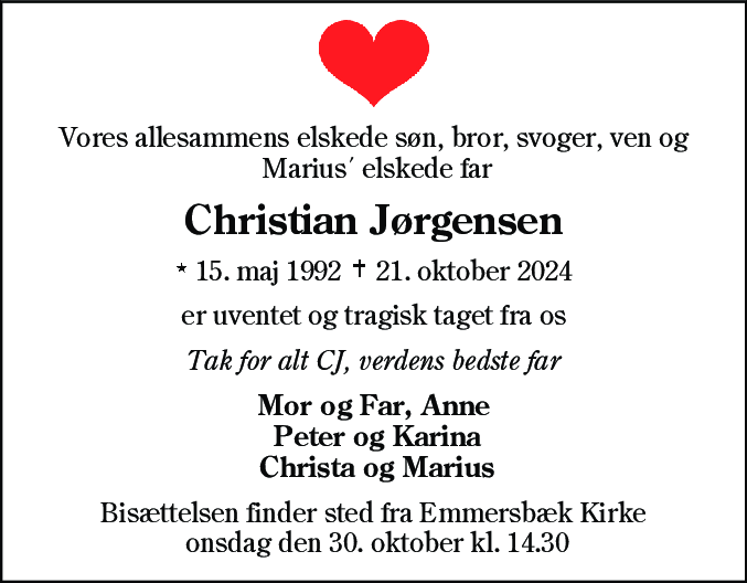 Dødsannonce for Christian Jørgensen