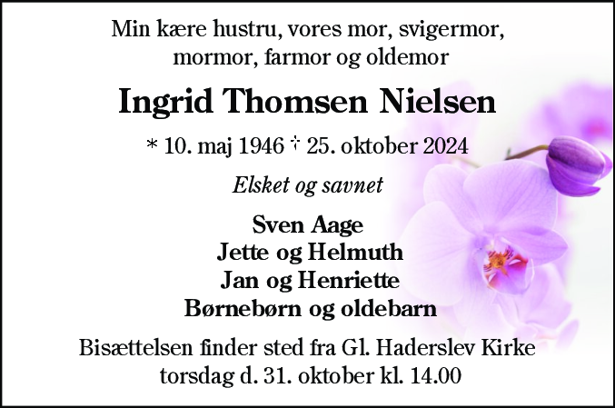 Dødsannonce for Ingrid Thomsen Nielsen