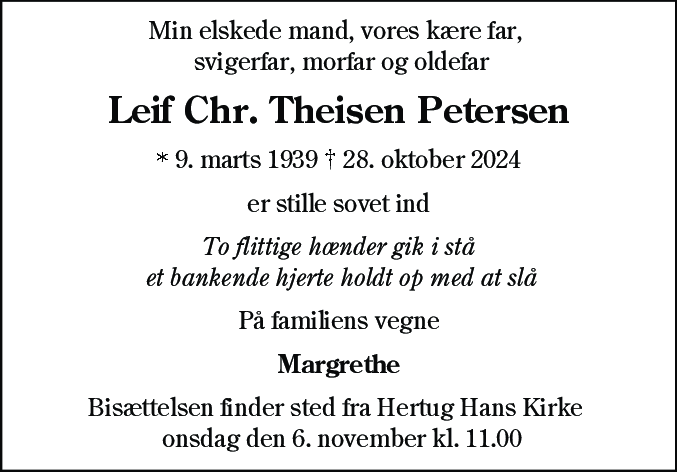 Dødsannonce for Leif Christian Theisen Petersen