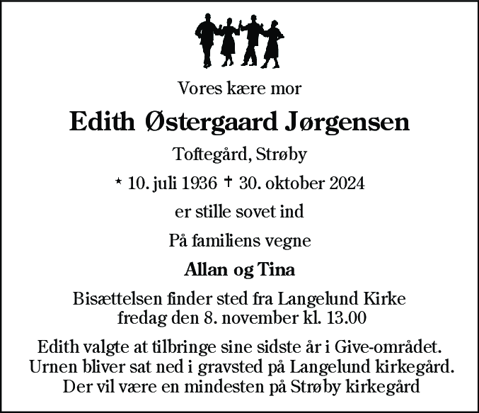 Dødsannonce for Edith Østergaard Jørgensen