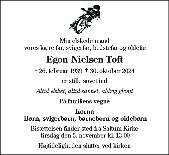 Dødsannonce for Egon Nielsen Toft