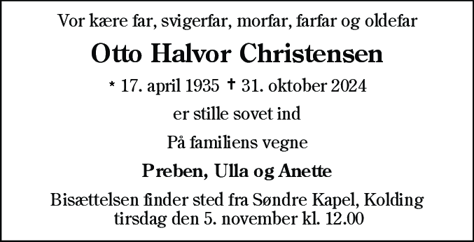 Dødsannonce for Otto Halvor Christensen