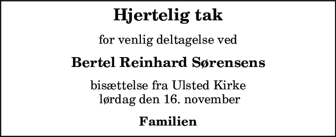 Dødsannonce for Bertel Reinhard Sørensen