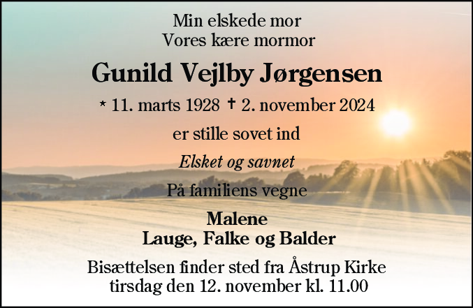 Dødsannonce for Gunild Vejlby Jørgensen