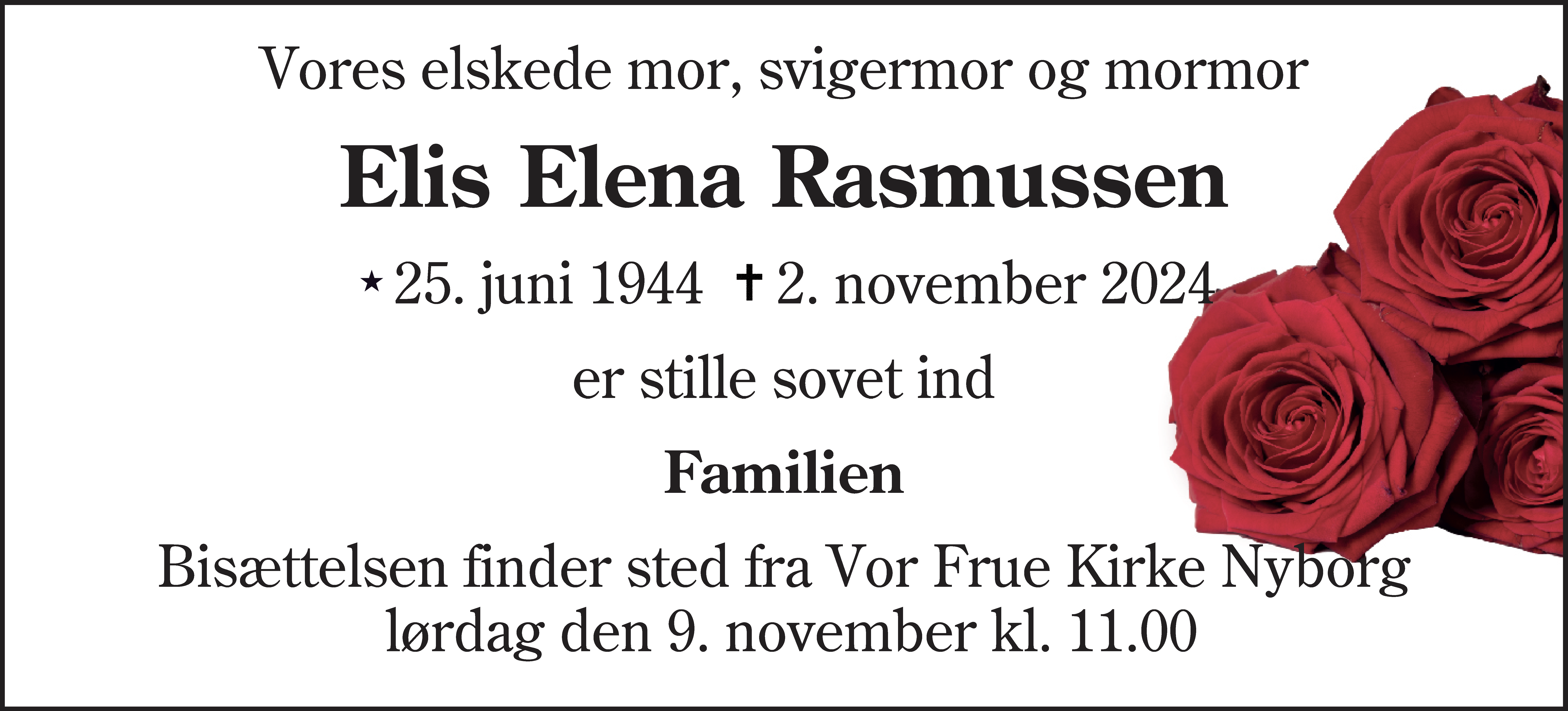 Dødsannonce for Elis Elena Rasmussen