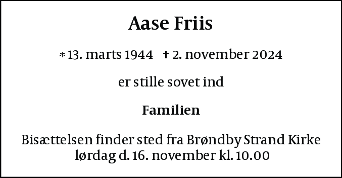 Dødsannonce for Aase Friis