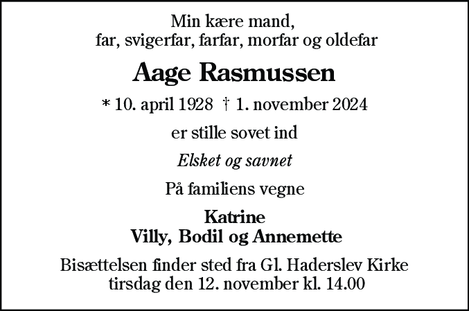 Dødsannonce for Aage Rasmussen