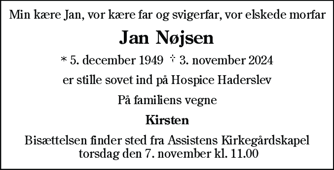 Dødsannonce for Jan Nøjsen