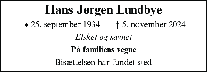 Dødsannonce for Hans Jørgen Lundbye