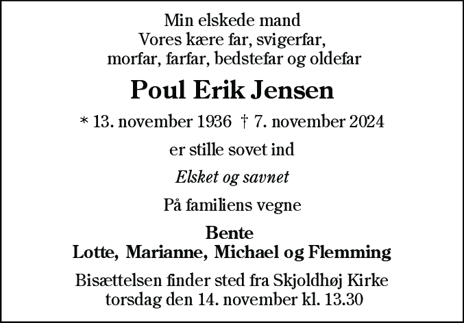 Dødsannonce for Poul Erik Jensen