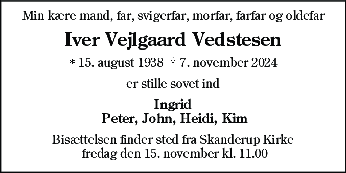 Dødsannonce for Iver Vejlgaard Vedstesen