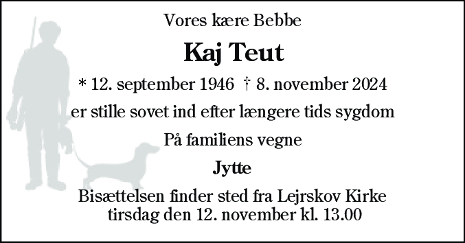 Dødsannonce for Kaj Teut