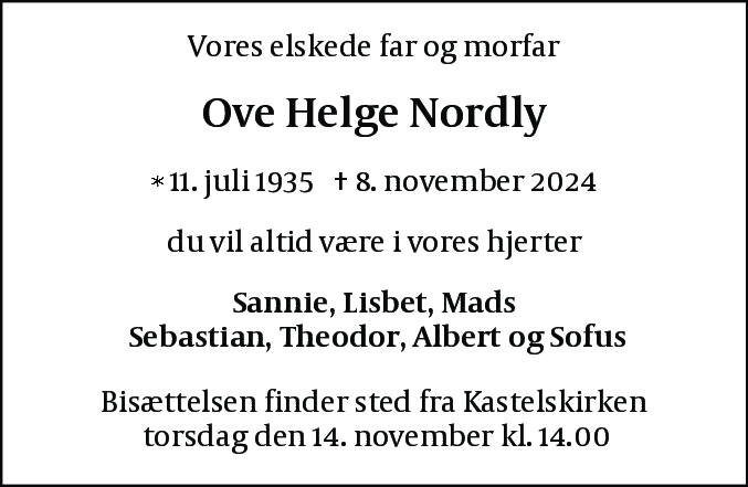 Dødsannonce for Ove Helge Nordly