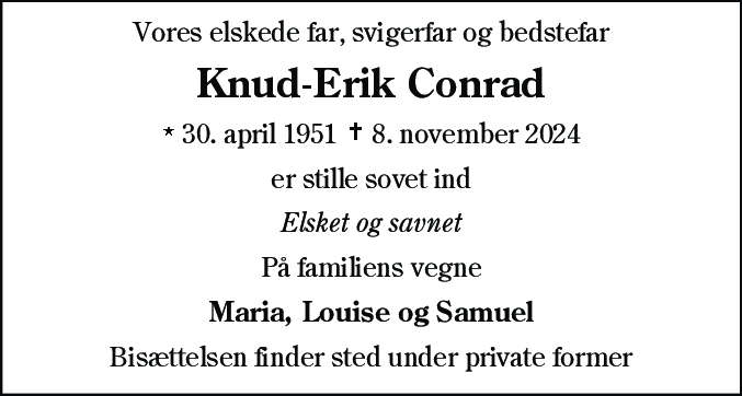 Dødsannonce for Knud-Erik Conrad