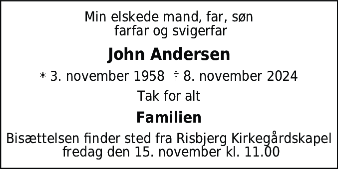 Dødsannonce for John Andersen